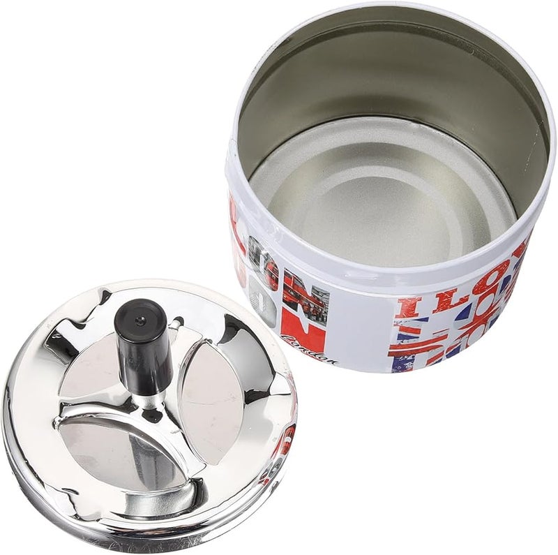 Vintage Tinplate Windproof Ashtray With Lid Automatic Extinguishing For Outdoor Patio Home - Image 1
